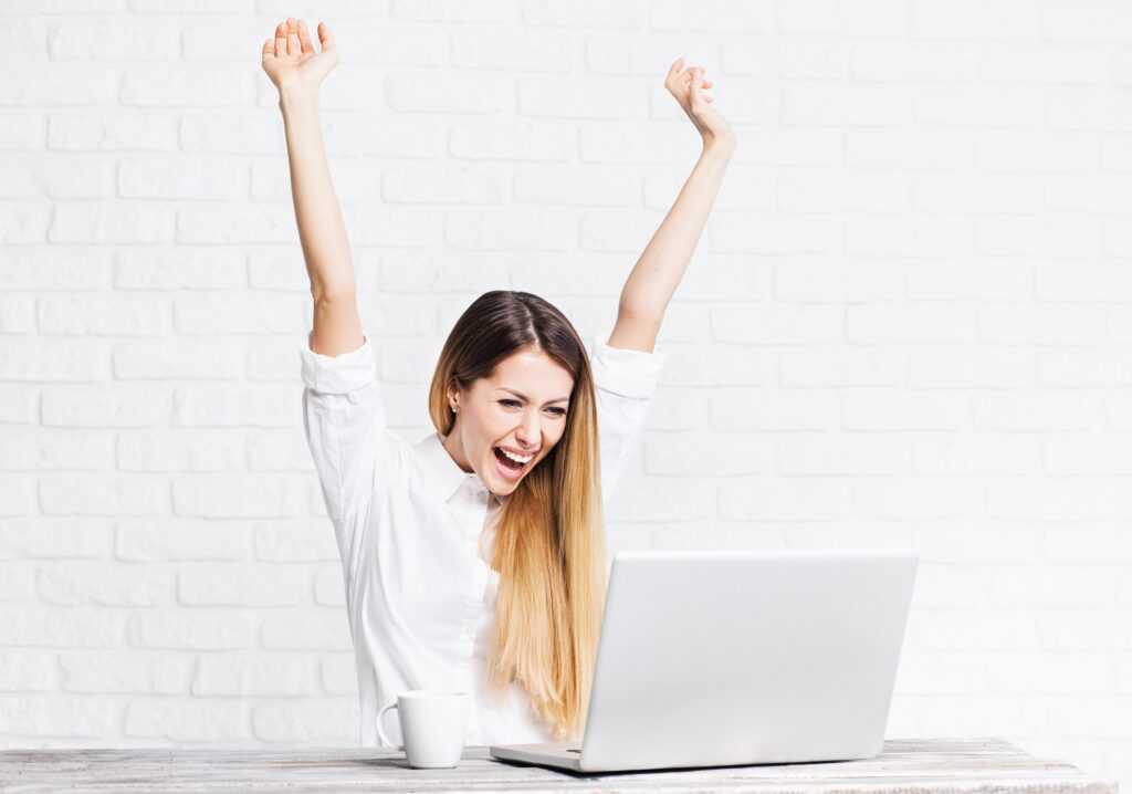 Happy young women is pleased with results