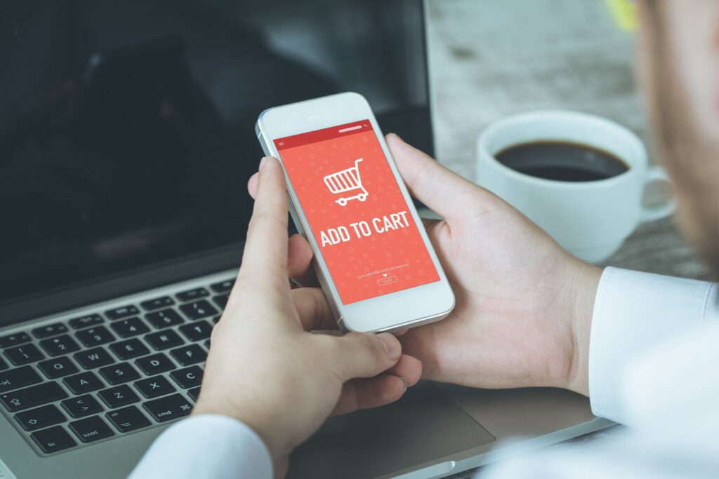 Man adding products to cart