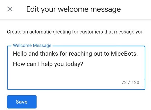 Google Business Profile Messaging - Save or Edit GBP welcome message