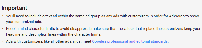 V Digital Services Adwords Ad Customizers Notice